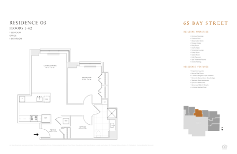 1 bedroom 1 bathroom floorplan O at 65 Bay Street, Jersey City, 07302